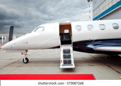 Ladder With Open Door In Business Jet Airplane