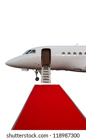 ladder private jet and red carpet isolated on white background