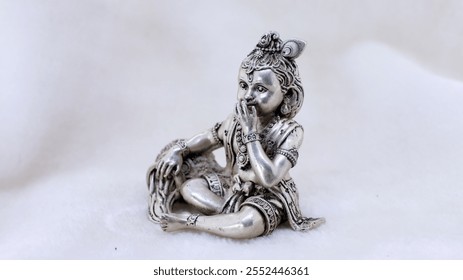 Laddoo Gopal Krishna Solid Idol. Thakur Ji Kanha ji or Krishna ji. 925 Silver Indian Deity Idol High Detail Finish for Pooja and Home Decor. Hindu Religions. God Idol. Little Baby Krishna.