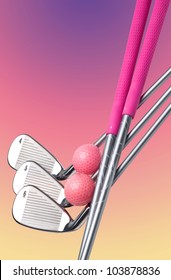 Ladies Golf Clubs (irons #4, 5, 6) With Magenta Grips And Pink Golf Balls