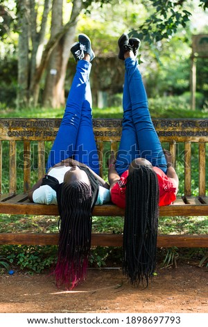 Ladies having fun in a nature park or forest
