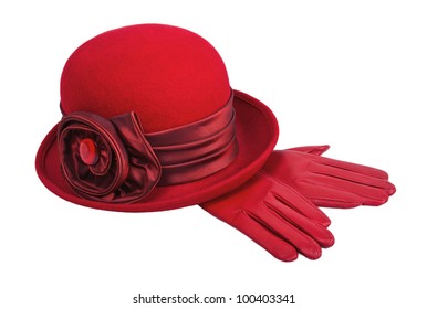 Ladies Red Hat And Gloves
