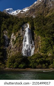 Lady Bowen Waterfall in Milford Sound Fiordland National Park New Zealand on a Sunny Spring Day