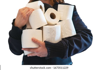 Lady Carrying Rolls Of Toilet Paper