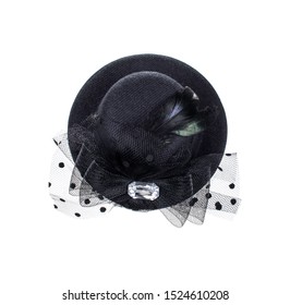 Lady Church Hat With Ribbon, With Feathers And Diamond Black