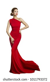 Lady Evening Dress, Elegant Woman in Long Gown with Tail, Fashion Model Isolated on White, beautiful well dressed girl