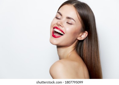 Lady Eyes Closed Smile Red Lips Clear Skin Spa Treatments 