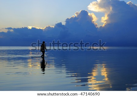 lady figure with sunset background