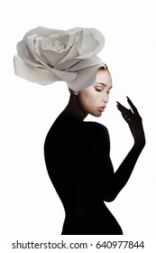 lady flower.nude beautiful woman with flower on her head.fashion art photo of perfect body model girl silhouette