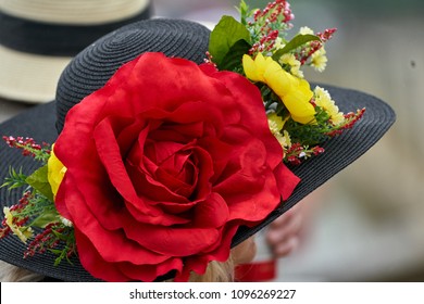 A Lady In A Hat At A Horse Race.