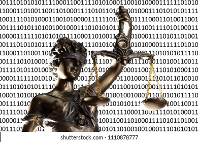 Lady Justice On Digital Background (Concept Of Artificial Intelligence Lawyer)