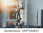 Lady justice statue holding scales and sword, symbolizing law, justice, and legal proceedings