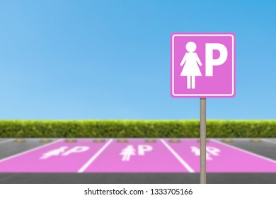 Lady Parking Sign In The Park With Blue Sky Background