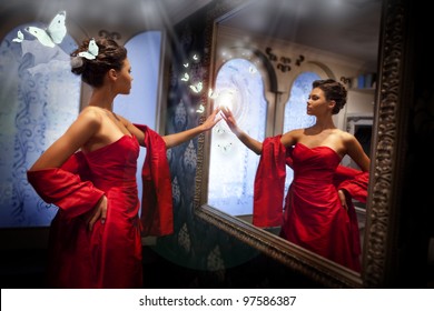 Lady In Red And Magic Mirror