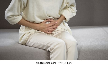 Lady Suffering From Strong Stomach Ache, Gastritis, Problems With Gall Bladder