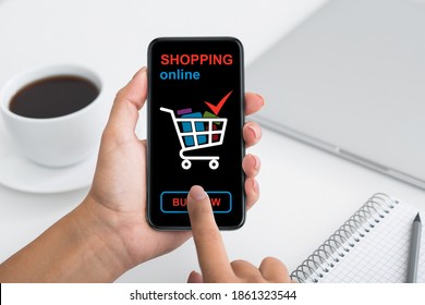 Lady Using Online Shopping Mobile Application Stock Photo 1861323544 ...