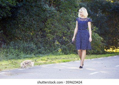 Lady walking with her dog at promenade