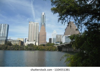 Ladybird Lake With Austin Skyline And Bridge