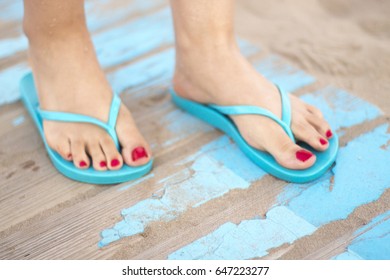 Ladys Feet Red Nail Varnish Sandals Stock Photo (Edit Now) 645944266