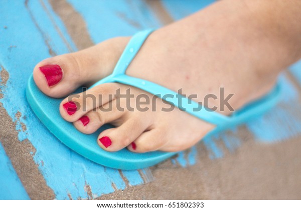Ladys Feet Red Nail Varnish Sandals Stock Photo (Edit Now) 651802393