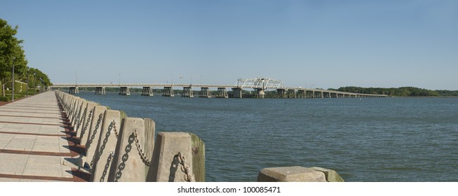 The Lady's Island Bridge, a Swing Bridge, over the Atlantic Intracoastal Waterway (Beaufort River) in Beaufort, South Carolina.