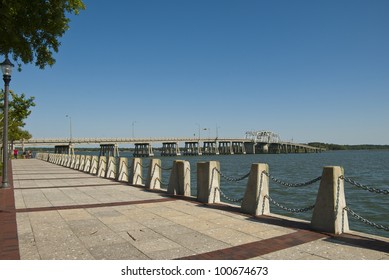 The Lady's Island Bridge, a Swing Bridge, over the Atlantic Intracoastal Waterway (Beaufort River) in Beaufort, South Carolina.
