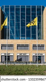 Laeken, Brussels / Belgium - 02 25 2019: Modern rectangular design facade of the Herman Teirlinck building, the main administrative office of the Flemish government