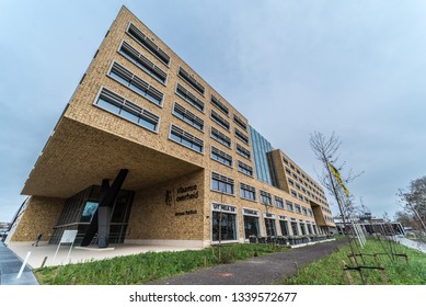 Laeken, Brussels - Belgium - 03 09 2019: Modern rectangular design facade of the Herman Teirlinck building, the main administrative office of the Flemish government