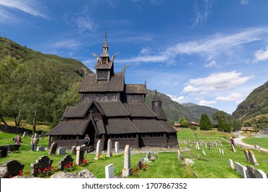 Laerdal, Norway - August 15, 2019: Old Borgund Stave Church In Laerdal, The Best Preserved Wood Church Built Around 1200 In Norway