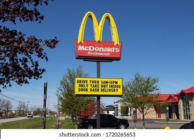 Lafayette - Circa May 2020: McDonald's Restaurant. McDonald's Is Offering Door Dash Delivery And Drive Thru Service During Social Distancing.