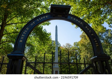 Lafayette, Indiana - October 28, 2020: Entrance Gates At The Battle Of Tippecanoe Memorial Park.