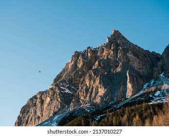 Lagazuoi Mountain Peak with Cablecar on the Dolomites of Italy, Europe