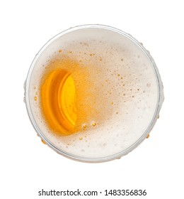 Lager Beer With Foam In A Glass, Top View