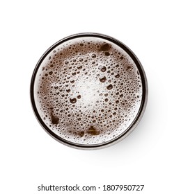 Lager Beer Glass. Isolated On White Background. Top View Flat Lay