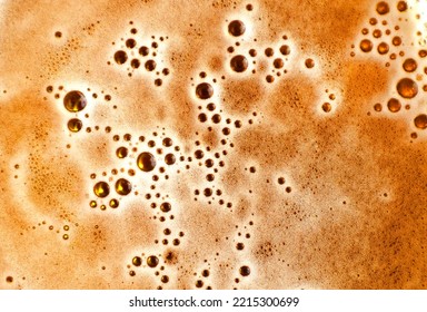 Lager Beer Texture With Bubbles Macro Top View A Glass 