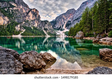 Lago di Braies lake and mountains