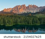 Lago di Carezza (Carezza lake) and Dolomiti in Trentino-Alto-Adige, Italy