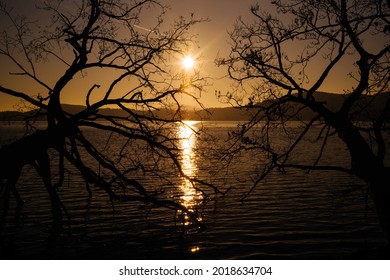 Lagoon Laacher See Evening Pictures Sunset 
Boat Ride In The Middle Of The Water