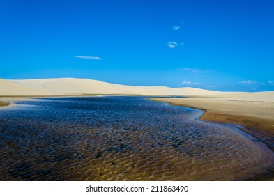 Lagoon on the middle of the dunes in the Lencois Maranhenese National Park in Brazil