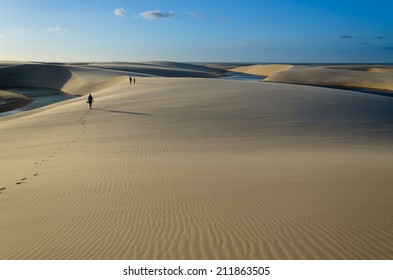 Lagoon on the middle of the dunes in the Lencois Maranhenese National Park in Brazil