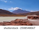 Lagoon in Piedras Rojas in Atacama in Chile, volcano Llullaillaco