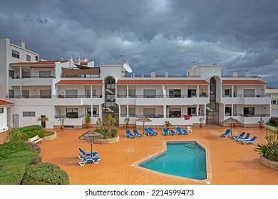 Lagos, The Algarve, Portugal, June 10th, 2018, Holiday Apartments And Leisure Area With Swimming Pool In Summer.  