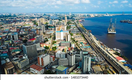 Lagos Island Central Business District Nigeria- August 17,2019: Scenic Aerial Landscape View Of Lagos State Skyline