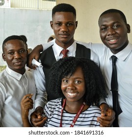 Lagos, Nigeria - February 15, 2017: Law Students At A University In Lagos Outside Their Classroom.