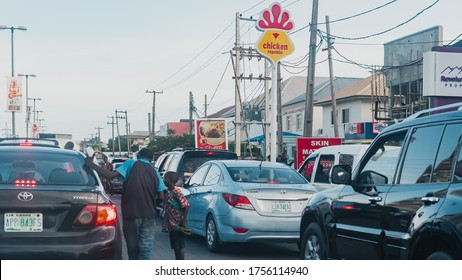 Lagos, Nigeria - June 12 2020 :Poor Kids Begging In Lagos Traffic