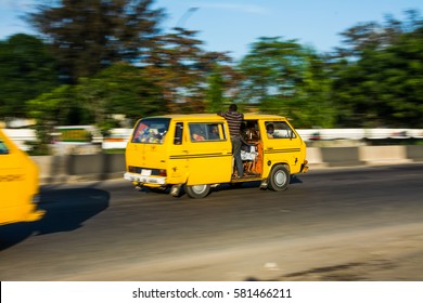 Lagos, Nigeria - September 19, 2016: Commercial Bus Known As Danfo In Lagos, Nigeria.