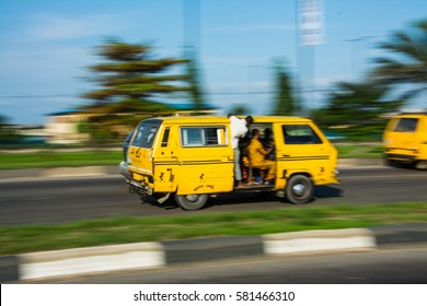 Lagos, Nigeria - September 19, 2016: Commercial Bus Known As Danfo In Lagos, Nigeria.