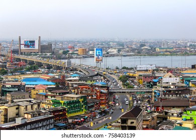 Lagos, Nigeria Urban - August 17, 2017: A commercial urban town in Lagos Nigeria.