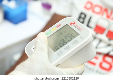 Lagos Nigeria West Africa-October 5 2022: A Machine Use For Testing The Blood Pressure During Blood Donation In The Medical Hospital