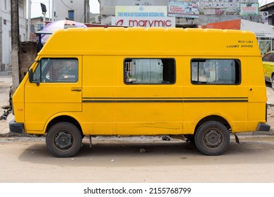 Lagos Yellow Danfo - Popular Commercial Bus On The Road In Lagos, NIGERIA, May 7, 2022.